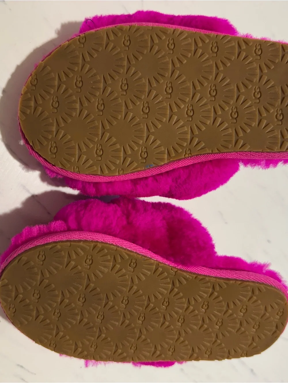 UGG Toddler Hot Pink Fluff Slide with Branded Heel Strap